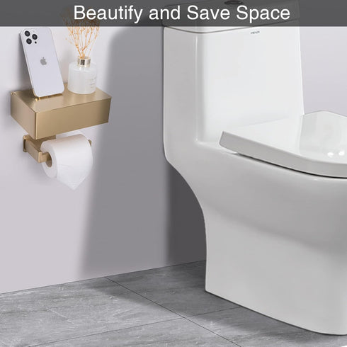 YRONG Set Adhesive Toilet Paper Holder with Shelf and Storage, Wall Mount Toilet Paper Roll Holder & Flushable Wipes