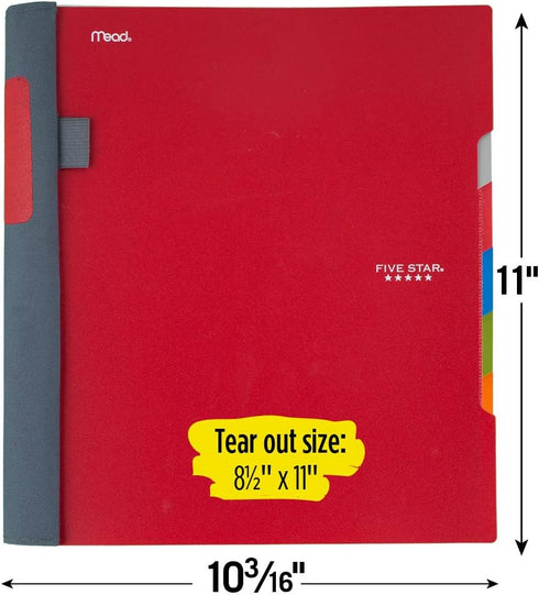 Five Star Advance 5 Subject Spiral Notebook, College Ruled, 200 Sheets, 11" x 8-1/2, Color Selected For You