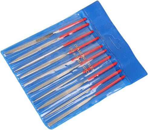 YAKAMOZ 10pc Mini Diamond Metal Files Set - Micro Round Needle, Triangular Square Flat Riffler Files for Jewelry, Wood,