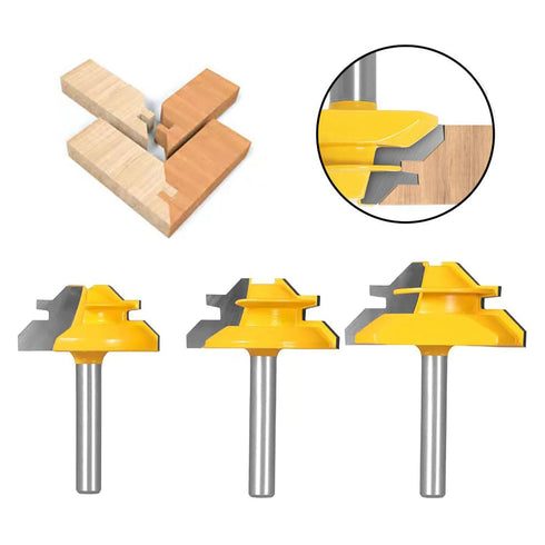 Ozmatip 45 3-Piece Set, 31/64", 37/64",3/4"Cutting 1/4 Inch Degree Lock Miter Router Bit for Height, Shank.Woodworking