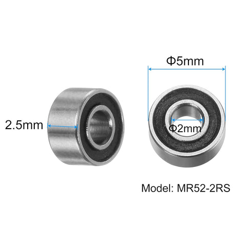 uxcell 10pcs MR52-2RS Miniature Deep Groove Ball Bearings 2x5x2.5mm Rubber Sealed Bearings for TRX4 1/10 RC Cars Trucks, 3D Printer, P6 (ABEC 3)