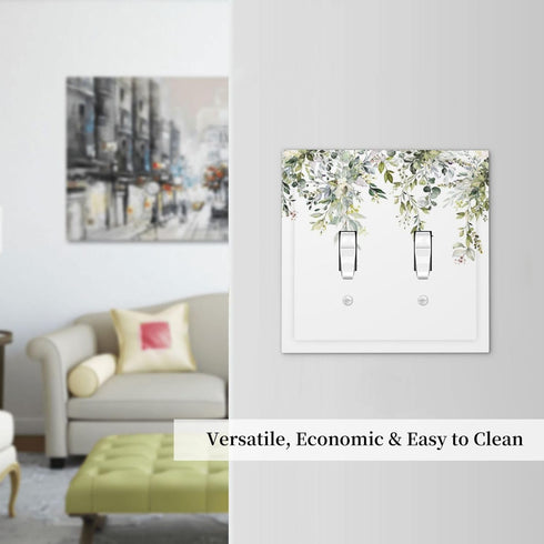 Light Switch Covers Decorative 2 Toggle, Eucalyptus Sage Green Watercolor Plant Leaves Double Toggle Wall Plate