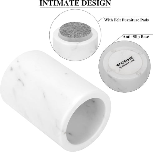 WORHE Natural Marble Pencil Pen Holder, Handcrafted White Marble Desk Organizer for Office Supplies, Makeup Brush Holder