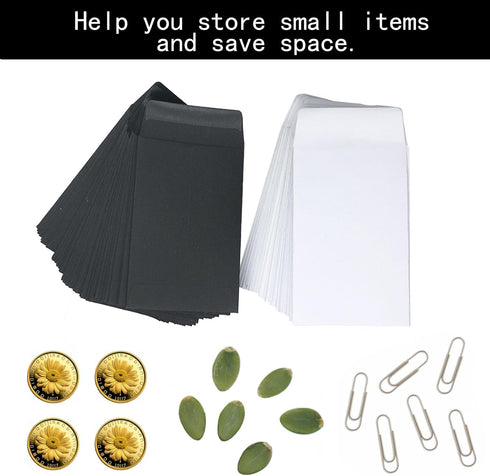 Hubuki Tiny Little Seeds Saver Envelopes, 100 Pack Mini Paper Seed Envelopes (2.25"X3.5", 50 Black+50 White)