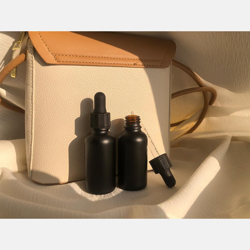 1 oz (Pack 6) Black Coated Glass Bottle with Glass Eye Dropper, Capacity,UV Safe Bottles for Essential Oils
