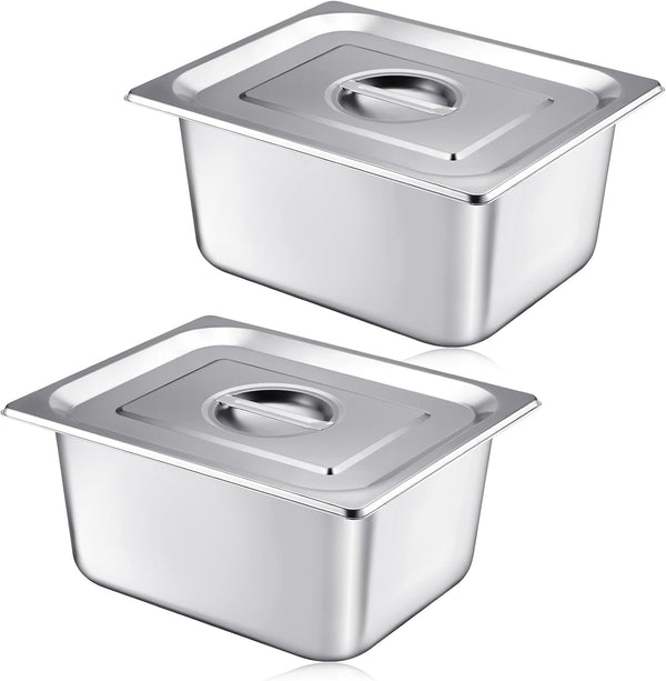 Mifoci 2 Pack Stainless Steel Steam Hotel Pan with Lid, Reusable Anti Rust Steam Table Pan for Home and Restaurant