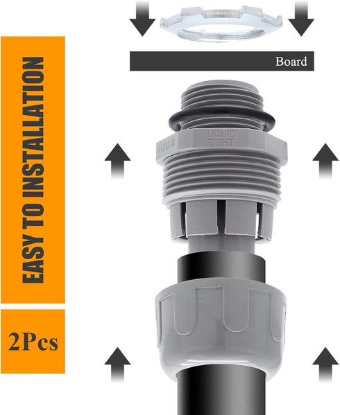 2pcs 1/2 Inch NPT Liquid Tight Connector, 180-Degree Electrical Conduit Connector Fitting