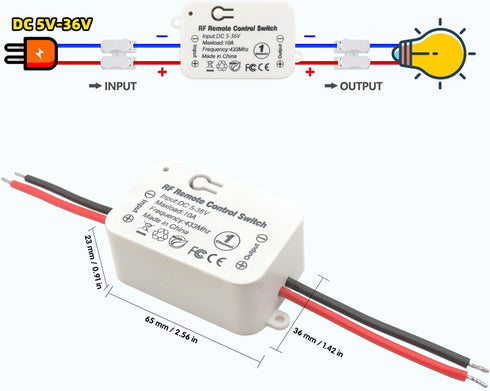 DieseRC 433Mhz Universal Wireless Remote Control Switch, DC 12V 1CH RF Relay Receiver Module with 2 Transmitters