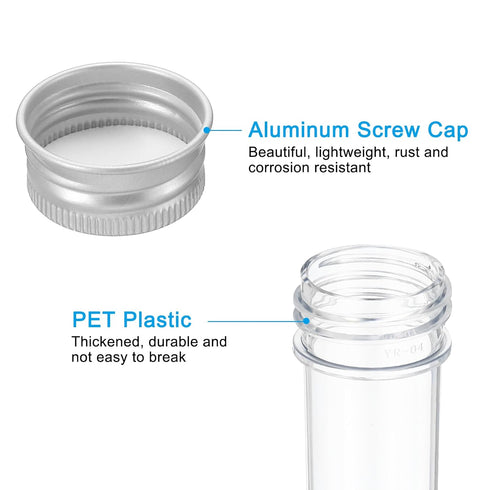 PATIKIL 30ml Plastic Test Tubes with Screw Caps, 12Pcs for Scientific Party Decoration, Silver Tone
