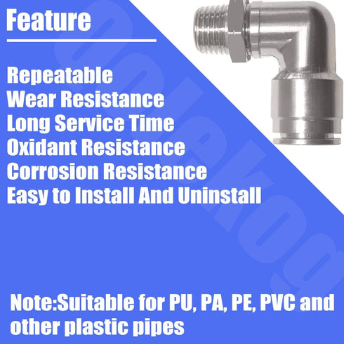 Pneumatic Push To Connect Fittings Heavy Duty Elbow, 3/8 inch Tube OD x 1/4" NPT Male Thread (5Pcs)