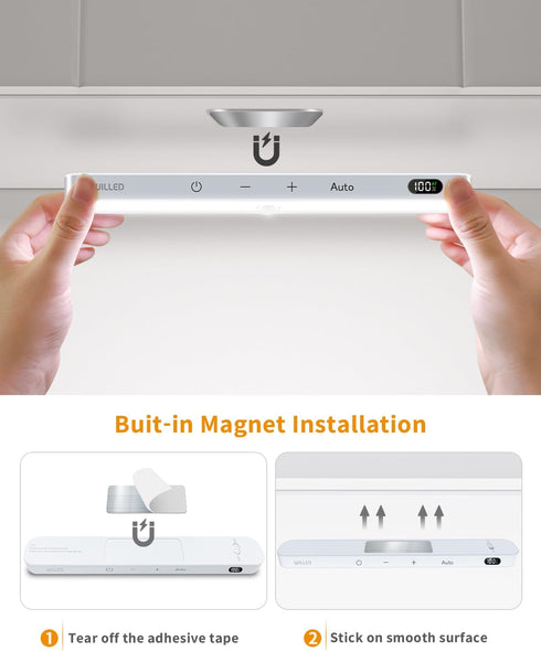 60 Closet Counter Kitchen(2 Pack) WILLED Under Cabinet Lights Rechargeable, Battery Display, LED Touch Light Bar