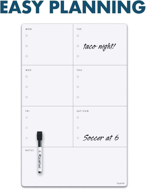 Quartet Magnetic Weekly Planner Dry Erase Board, 11" x 17", Small White Board for Fridge