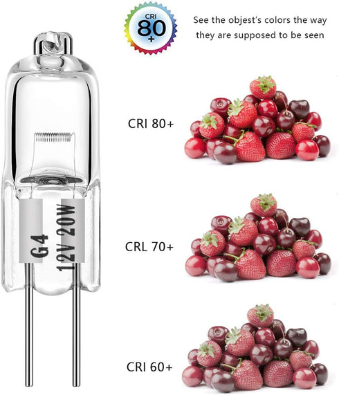 G4 Halogen T3 20W 280lm G4 Bi-Pin Bulb, AC/DC 12 Volt, 20W 12V Warm White for Under Cabinet Lighting, 12 Pack