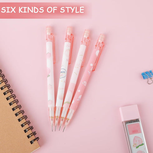 Cute Mechanical Pencil Set, 4 Pcs 0.5mm Kawaii Mechanical Pencils with 100 Pcs Replacement Refills for School Supplies