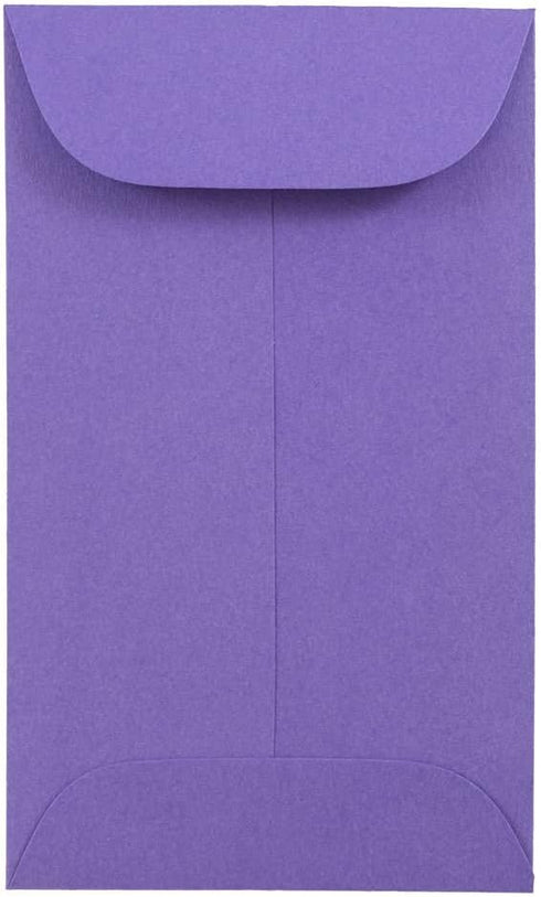 JAM PAPER #3 Coin Business Colored Envelopes - 50/Pack - 2 1/2 x 4 1/4 - Violet Purple Recycled