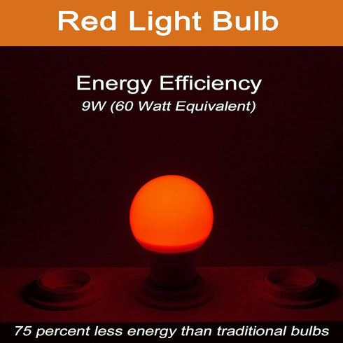 GREENIC Red Light Bulbs 9W (60 Watt Equivalent), 120V E26 Base A19 Red LED Lights for Bedroom, Porch, Holiday, Party, Valentine's Day, Halloween, Christmas, Home (4 Pack) by GREENIC