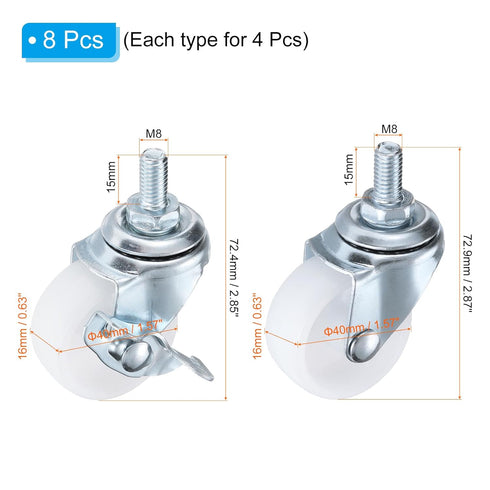 1.5 Inch M8 (4 4 PATIKIL Stem Casters Wheels, Wire Shelf Caster Threaded Swivel Wheels for Furniture Wire Shelving