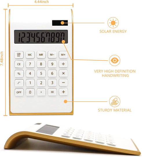 Calculator - 10 Digits Solar Battery Basic, Dual Powered Desktop Calculator - Tilted LCD Display, Slim Design