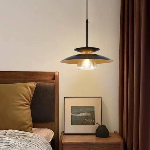 OFPSABAL Farmhouse Pendant Light, Black Matte Finish, Clear Glass Shade, Industrial Hanging Ceiling Light for Kitchen