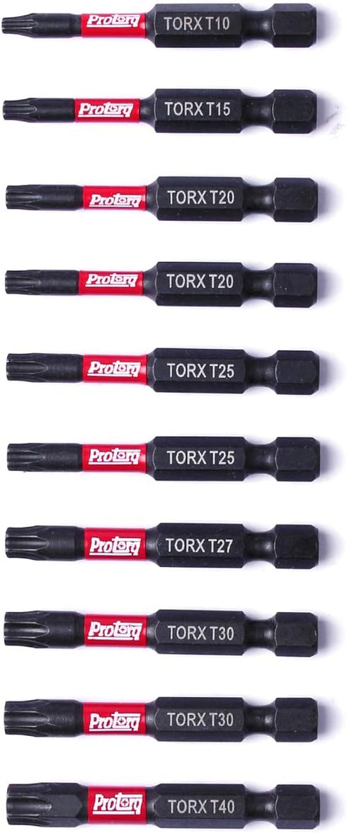 Impact Bit Set W/clip, T10-T40 TORX,10-Piece, 2 Inch Length, Industrial Strength, 1/4" Hex Shank by Protorq