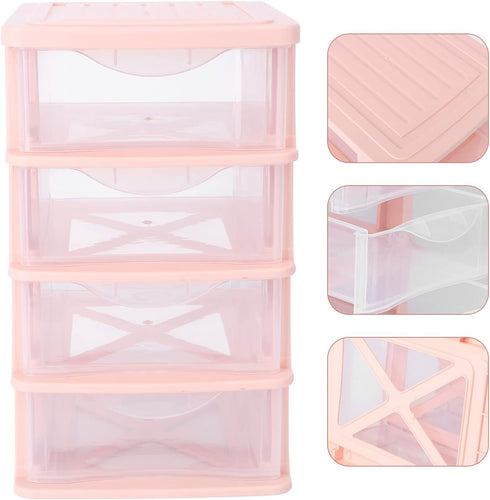 DOITOOL 4 Drawer Cube Storage Organizer, Plastic Makeup Organizer for Office Supplies, Desktop Storage Station, Pink