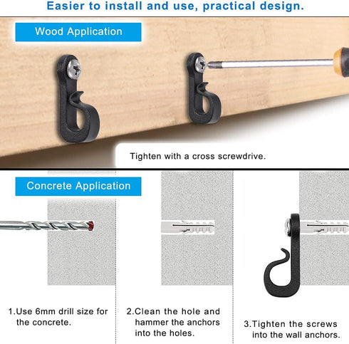 30 SELEWARE Q Hanger Hooks for Outdoor String Lights, Christmas Light Hooks with Screw, Indoor Outdoor Light Hooks