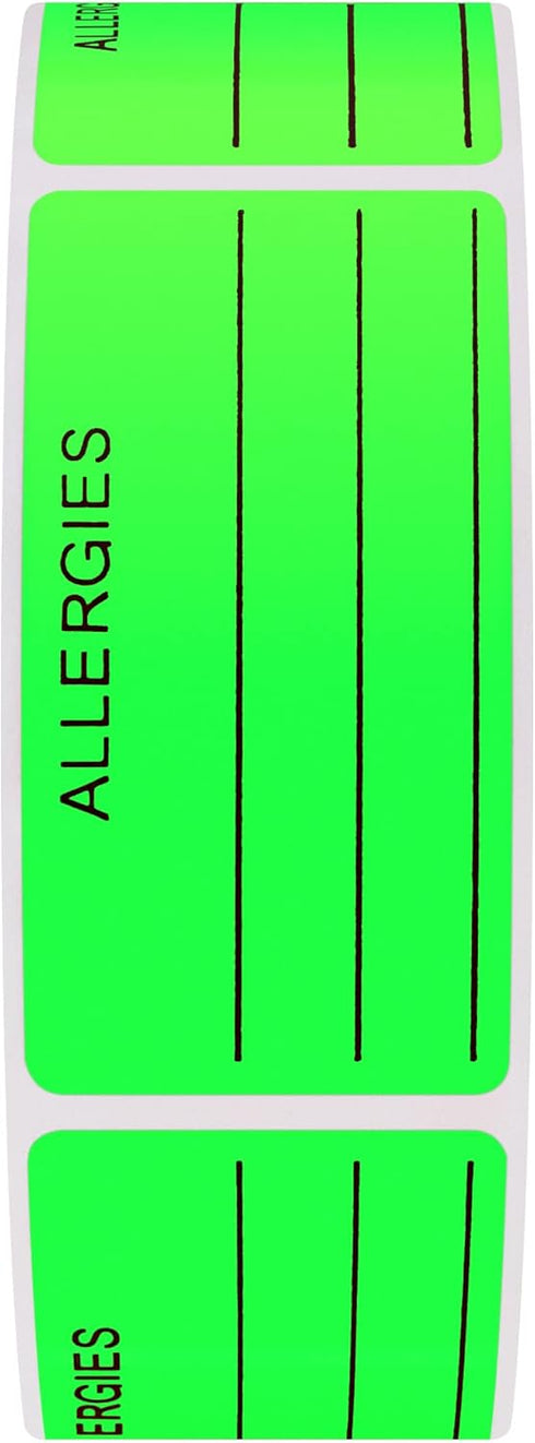 Hybsk Allergies Sticker, Fluorescent Green Allergy Stickers, 1"x2", 500 Per Roll