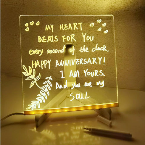 Led Note Board with Colors, Glowing Acrylic Dry Erase Board with Light, Memo Message Board (5.9 x 5.9 in)