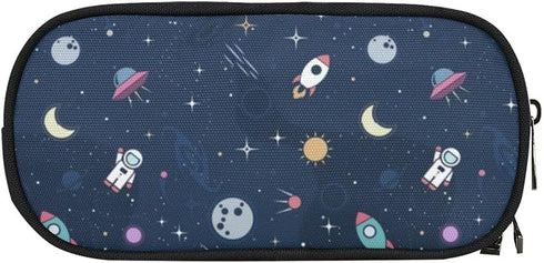 Blue Pencil Case for Boys and Girls, Large Capacity Cute Rocket Origin's Space, 2 Zippers Pouch for School Supplies
