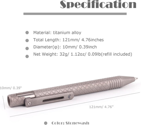 Titanium Ballpoint EDC Pen with Clip - Refillable Writing Pen for Everyday Carry