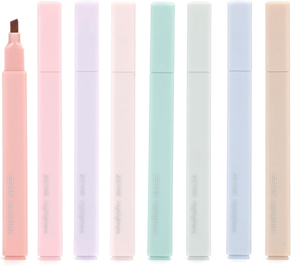 ZEYAR Aesthetic Cute Highlighter Pens, Cream Colors, Chisel Tip, Water Based, Quick Dry, No Bleed, 8 Spring Colors