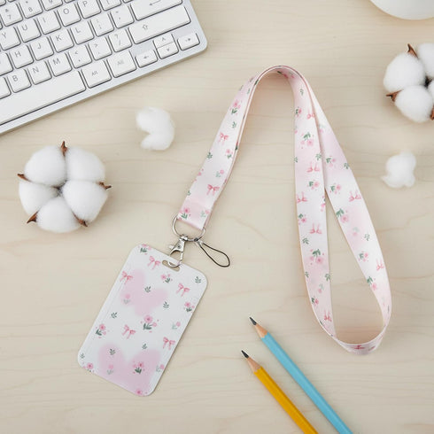 Mabor Cute Bowknot ID Badge Lanyard for Women Nurses - Stylish Card Holder with Detachable Keychain for Work, School