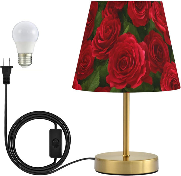 ALAZA Table Lamp for Bedroom Nightstand Red Rose Leaves Bedside Lamp with