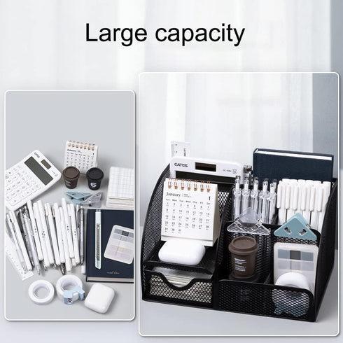Metal Mesh Desk Organizer - Stationery Pen Holder, Pencil Pot, Makeup Brush Organizer for Home Office (Black)