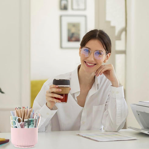SKYDUE Rotating Makeup Organizer, Dual-Purpose Desk Organizer for Cosmetics & Pens, 5 Slots Pencil Cup for Office, Home