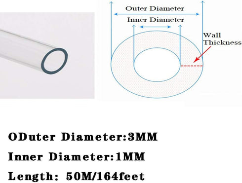 Winemaking,3mmx1mm length50m/164feet Silicone Tubing Rubber Tubing Water Air Hose Pipe White for Pump Transfer Transfer