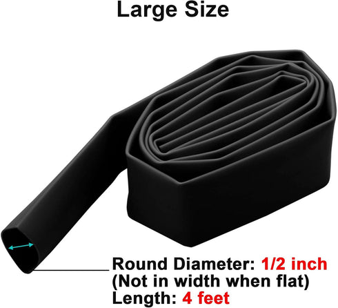 MILAPEAK 1/2 Inch Dual Wall Adhesive Heat Shrink Tubing, 4 ft, Black, Large Glue Lined Marine Cable Sleeve