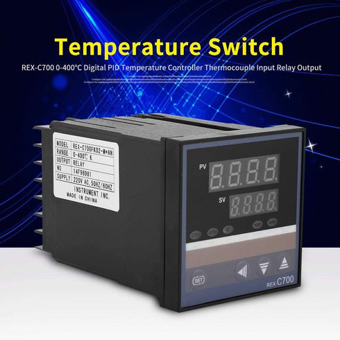Digital Thermostat, 220V Digital Temperature Controller Digital PID 0-400 REX-C700 Thermocouple Input Temperature Measurement/Control/Switch/Alarm Relay
