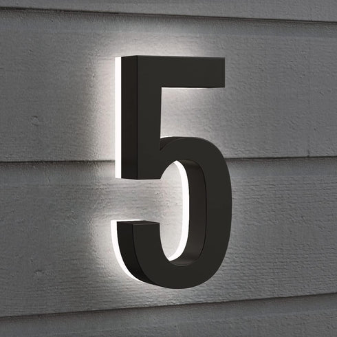5 Inch Backlit LED House Numbers, Premium Quality ABS-Polymer Illuminated Home Address Number, Modern Design (2, Black)