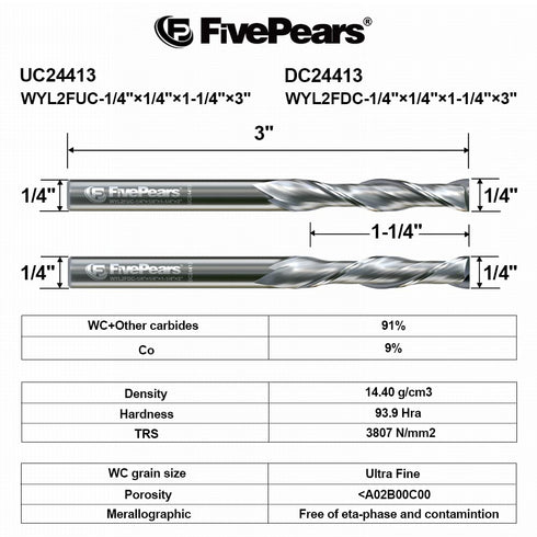 FivePears Up&Down Cut Spiral Router Bits Set for CNC, 1/4 inch Cutting Diameter and Length