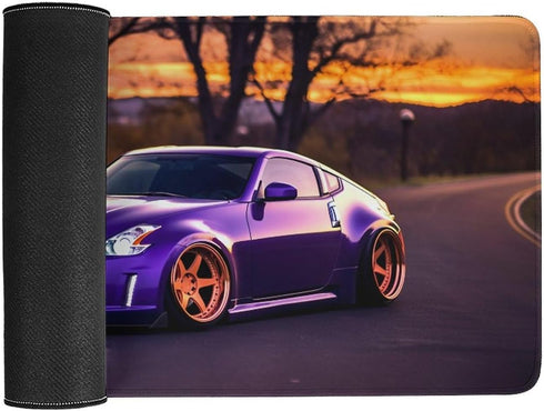 Large Gaming Mouse Pad, Purple JDM Car Racing Sunset, Extended Keyboard Computer Pad 23.6 x 11.8 inch