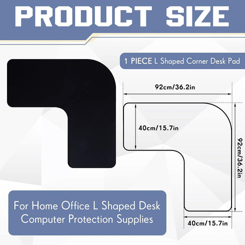 Amylove Setup 36.2 Inches(Black) L Shaped Desk Mat Corner Mouse Pad Waterproof Large Rubber Corner Desk Mat for Office