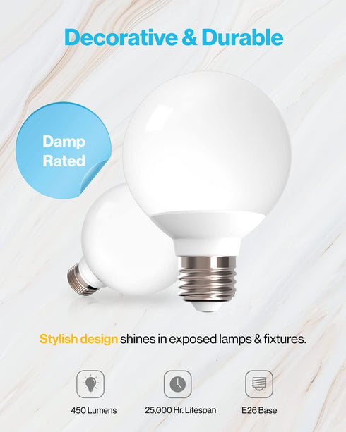 Sunco Lighting 8 Pack Vanity Globe Light Bulbs G25 LED, 3000K Warm White, Dimmable 450 LM, E26 Base, UL