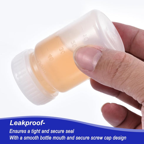 PATIKIL 5 Pcs 50ml Transparent White Reagent Bottles, PE Wide Mouth Round Graduated Bottles with Screw Cap for Lab