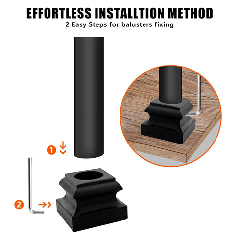 Iron Balusters Flat Shoes, Aluminum Alloy Staircase Shoes for 5/8 Inch Square Interior Balusters, Satin Black - Set of