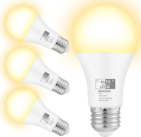 Qualilux Dusk to Dawn Light Bulbs 850LM, 60W Equivalent, Soft White, LED