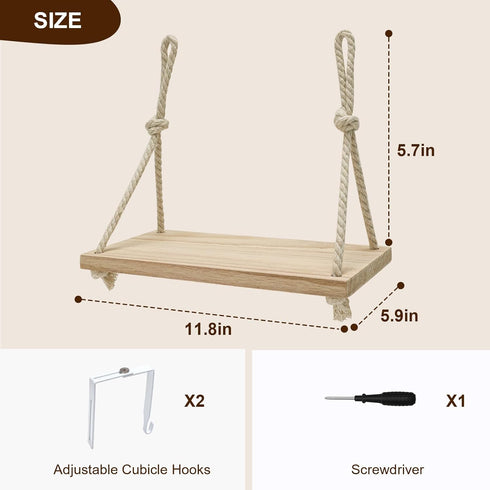 Cubicle Shelf Hanging, Office Cubicle Wall Shelf with Rope Adjustable Hooks, Office Decor Desk Accessories, Organizer