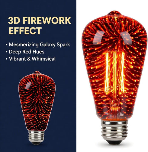 3D Bulb ST19 Lightbulb Bulb SLEEKLIGHTING Red Fairy Like Firework Light with Galaxy Inspired Light LED Medium Base