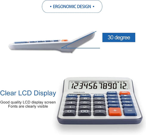 Desktop Calculator, Large LCD Display, 12 Digit Handheld Portable Pocket Basic Calculator for Office, Home, School Use