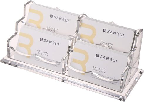 SANRUI Clear Horizontal Business Card Holder Stand - Acrylic Desktop Display Organizer for 240 Cards, 2 Tier 4 Pocket